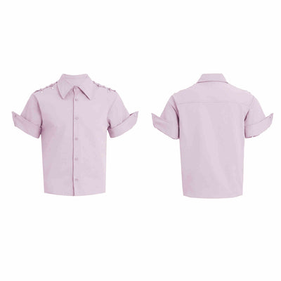 Camisa Suelta con Hebilla Metálica Deconstruida - Cardigan de Manga Corta Color Sólido - Image 8