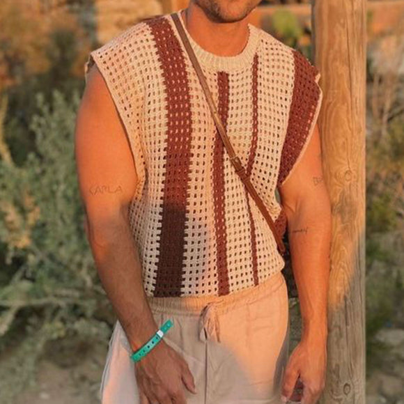 Playera Hueca Tejida a Rayas para Hombre