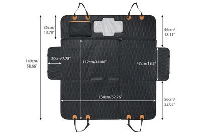 Black quilted pet car seat cover in a hammock style, featuring side flaps, storage pockets, and a mesh window. - Image 7