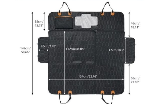 Black quilted pet car seat cover in a hammock style, featuring side flaps, storage pockets, and a mesh window. - Image 7