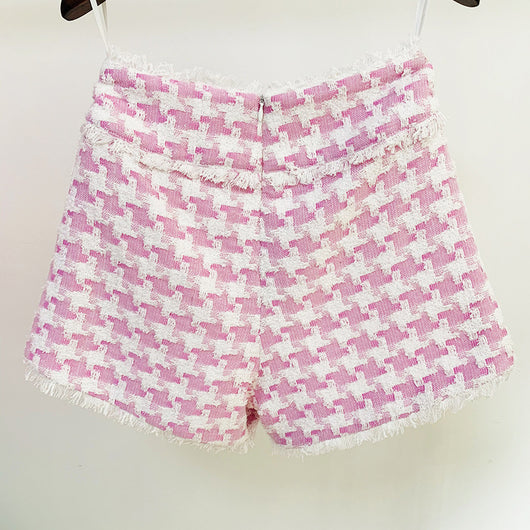 Shorts de Tweed Pata de Gallo Brillantes con Flecos - Image 8