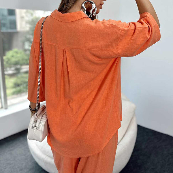 Conjunto de Dos Piezas: Blusa con Mangas Divididas y Pantalón Elástico