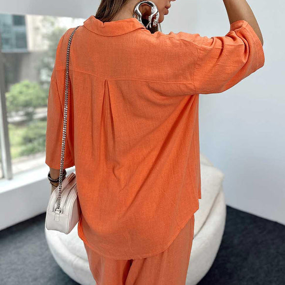 Conjunto de Duas Peças: Blusa com Mangas Divididas e Calça Elástica