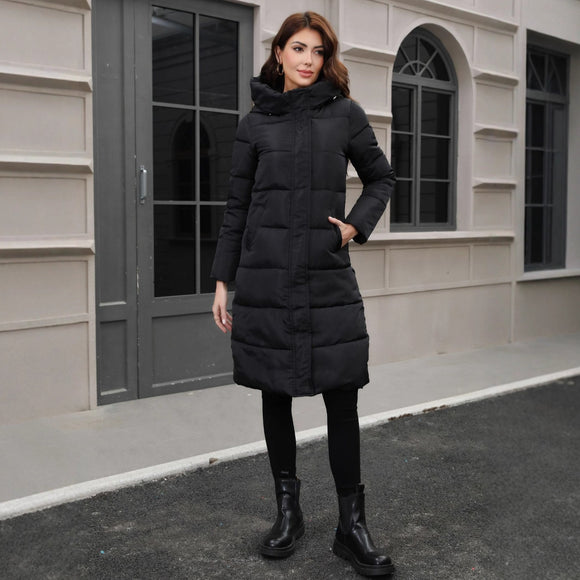 Chaqueta Larga de Algodón Grueso con Capucha - Ajuste Slim Resistente al Frío