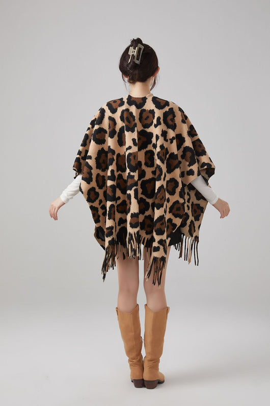 Chal Vintage Estampado Leopardo con Borlas, Cálido y Grueso - Image 11