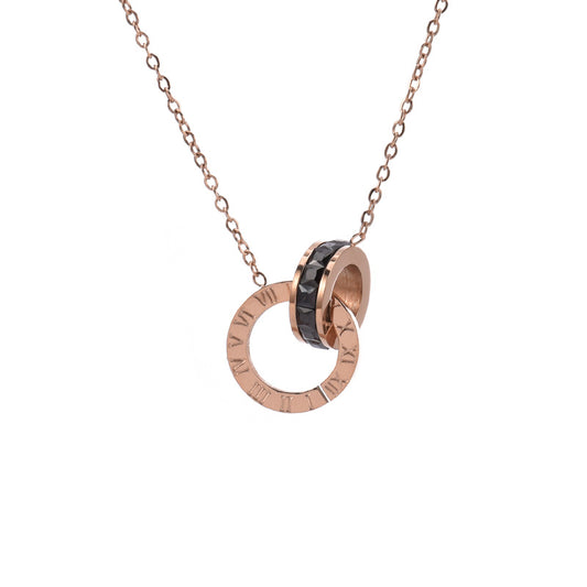 Collar de Acero de Titanio para Mujer con Anillos y Números Romanos
