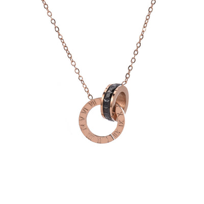 Collar de Acero de Titanio para Mujer con Anillos y Números Romanos