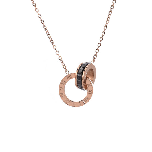 Collar de Acero de Titanio para Mujer con Anillos y Números Romanos