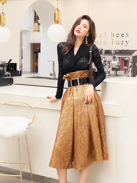 Conjunto de Falda Midi Tejida Elegante - Estilo Occidental para Primavera e Invierno - Image 2