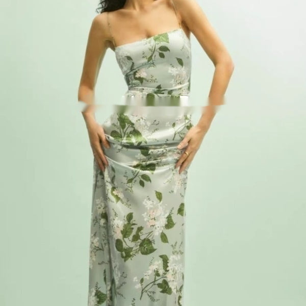 Vestido Maxi de Seda con Estampado Floral, Abertura Lateral y Cintura Ajustable - Image 4