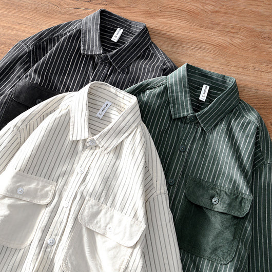 Camisa Retro a Rayas con Bolsillos y Mangas Largas - Image 11