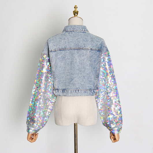 Chaqueta Denim Patchwork con Lentejuelas para Mujer - Estilo Urbano Elegante - Image 13