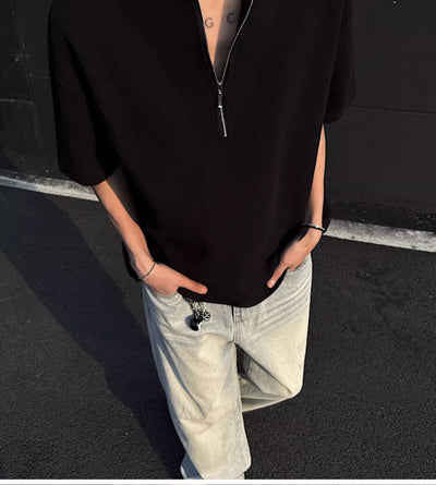 Playera Manga Corta Cuello Medio Cierre con Textura Waffle para Hombre - Image 17