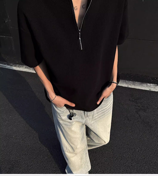 Playera Manga Corta Cuello Medio Cierre con Textura Waffle para Hombre - Image 17