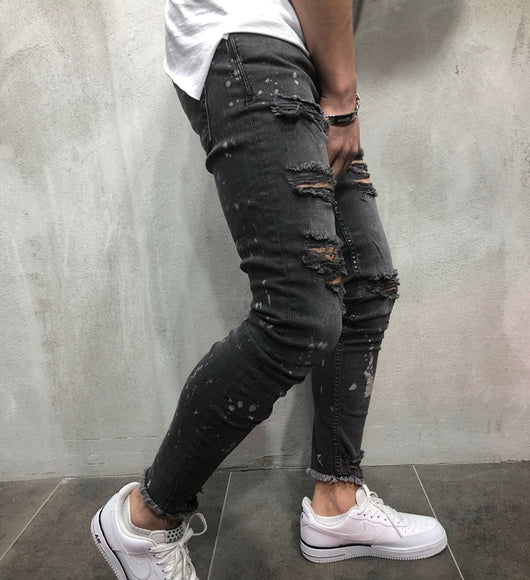 Jeans Skinny Ajustados para Hombre con Dobladillo Deshilachado y Pliegues - Image 4