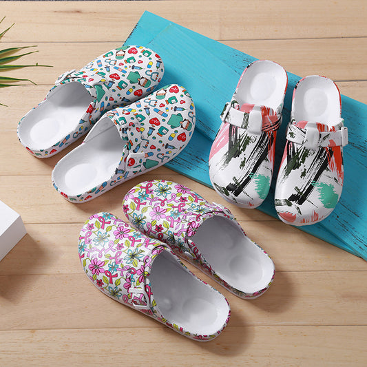 Zapatos Protectores Enfermera EVA Baotou Suela Blanda Diseño Cartoon Mujer