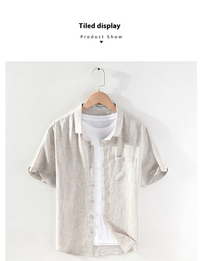 Camisa de Lino Casual para Hombre con Cuello Cuadrado - Image 12