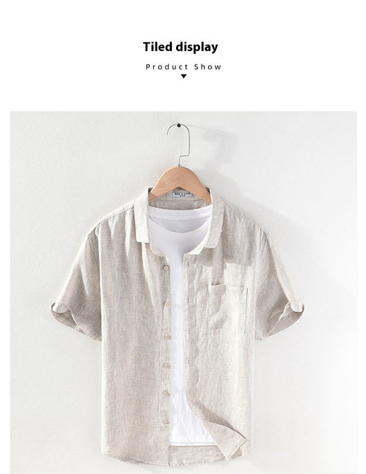 Camisa de Lino Casual para Hombre con Cuello Cuadrado - Image 12