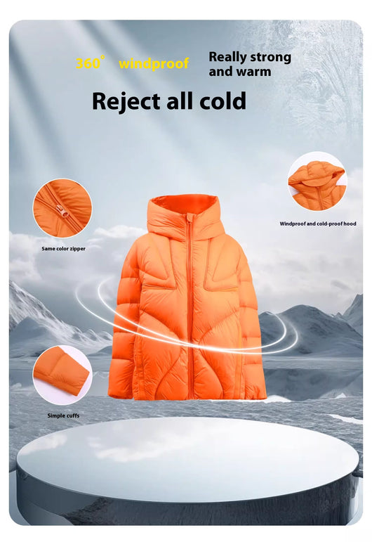 Chaqueta Acolchada Corta con Capucha de Plumón de Pato para Mujer - Image 11