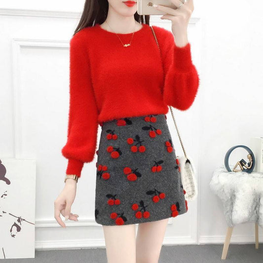 Falda Corta Estilo Occidental Lana Premium con Fragancia Delicada - Conjunto de Dos Piezas - Image 2