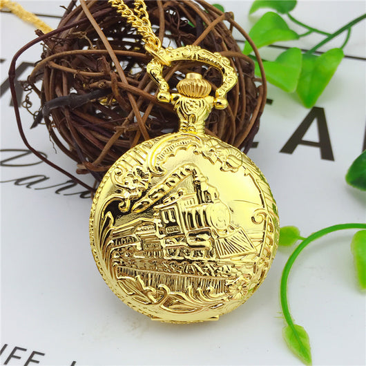 Reloj de Bolsillo Retro Locomotora Dorado con Mecanismo de Cuarzo - Image 9