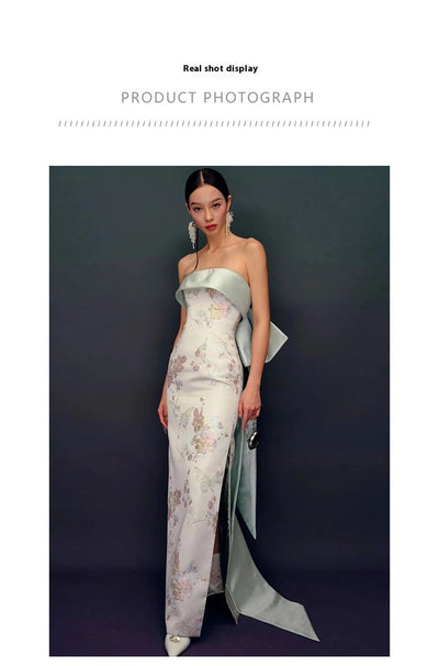 Vestido Cheongsam Escote Tubo Estilo Chino para Novia - Image 9