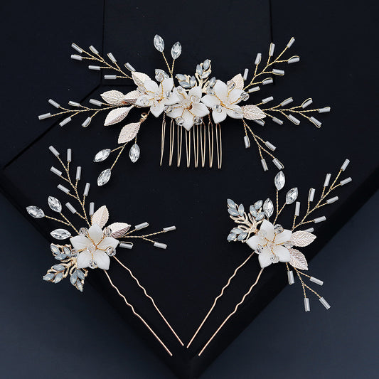 Peine de Novia con Flores y Cristales Brillantes - Accesorio Artesanal para el Cabello