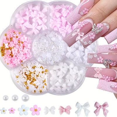 Adornos de Uñas de Resina Perla con Moño Mixto - Image 16