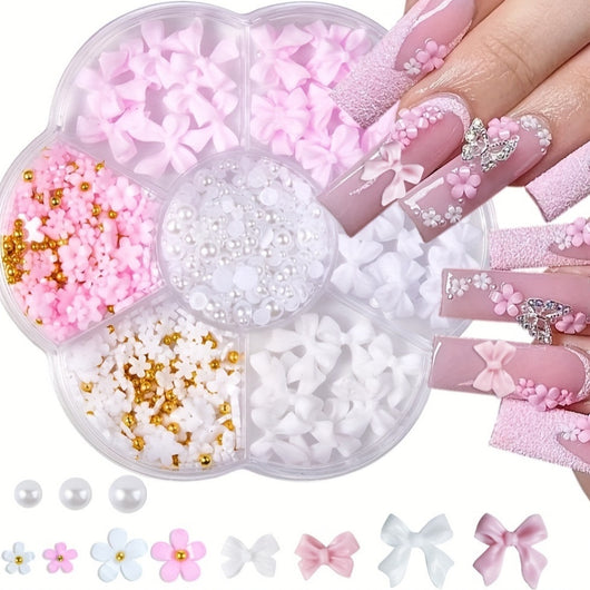 Adornos de Uñas de Resina Perla con Moño Mixto - Image 16