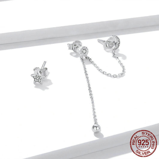 Aretes de Plata 925 Estrella y Luna con Borla Larga - Image 3