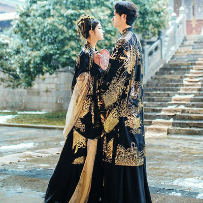 Conjunto de Traje Negro Brillante con Mangas Largas para Parejas