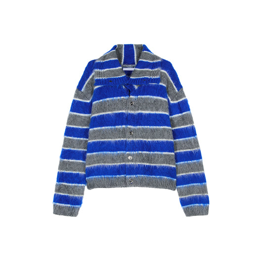 Suéter Holgado de Mohair con Rayas Contrastantes y Cuello Solapa - Image 6