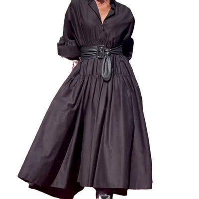Vestido Camisero Plisado con Mangas Abullonadas - Corte Amplio para Mujer - Image 5