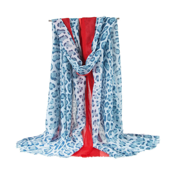 Pañuelo Multicolor de Algodón y Lino con Estampado de Leopardo y Rayas