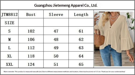 Blusa Cuello V con Mangas Volantes en Colores Sólidos - Image 10
