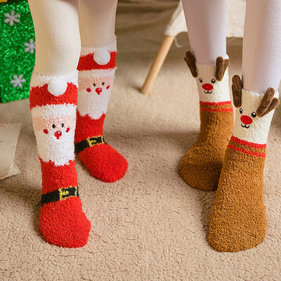 Calcetines Navideños Infantiles de Felpa Coral Antideslizantes con Diseños de Reno, Papá Noel y Muñeco de Nieve - Image 12