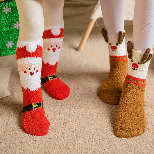 Calcetines Navideños Infantiles de Felpa Coral Antideslizantes con Diseños de Reno, Papá Noel y Muñeco de Nieve - Image 12