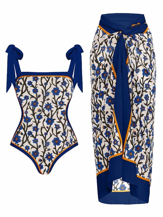 Traje de Baño Dos Piezas Chiffon con Falda Cadera Estampada - Image 6