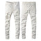 Pantalones Slim Fit Blancos con Detalles de Perforaciones para Hombre