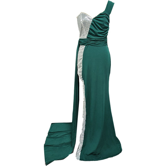 Vestido de Noche Elegante con Falda Expandida y Detalles Dorados - Image 4