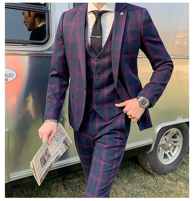 Traje Slim Fit 3 Piezas Fusión Coreana y Británica para Hombre - Image 30