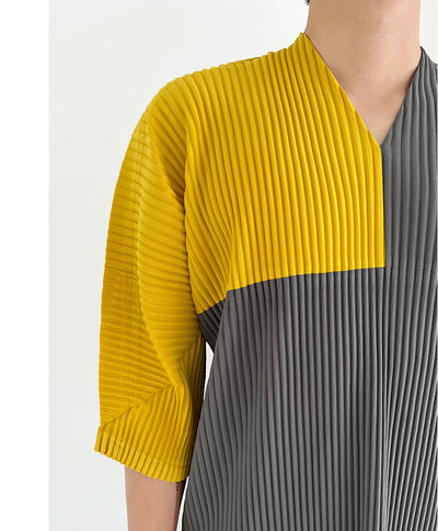 Camiseta Suelta de Verano para Hombre con Cuello V y Bloques de Color - Image 11