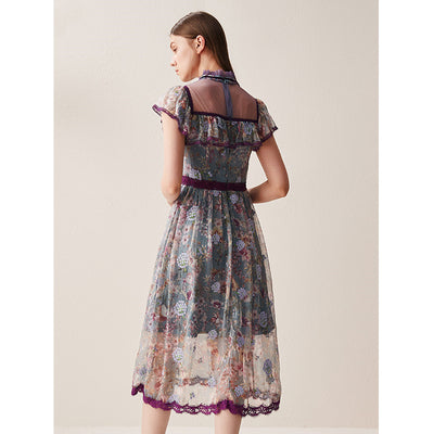 Vestido de Encaje con Malla Estampada - Image 12