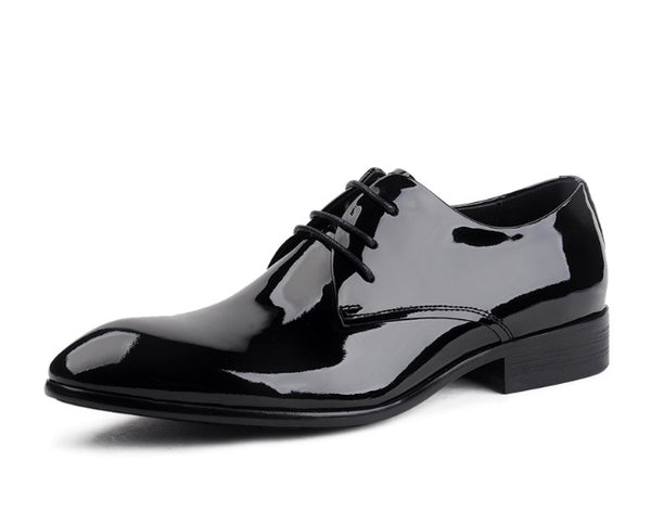 Zapatos de Novio Charol Negro Punta Aguda con Cordones