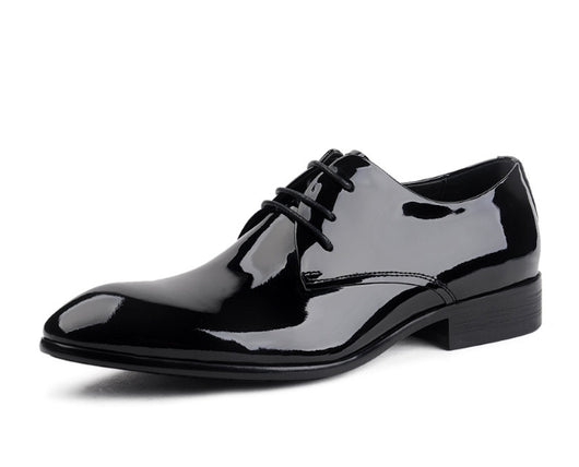 Zapatos de Novio Charol Negro Punta Aguda con Cordones - Image 2