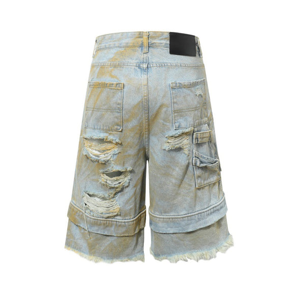 Pantalones Cortos Denim Estampado Holgados para Hombre