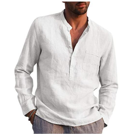 Camisa Vintage de Lino Blanca con Botones para Hombre - Image 6