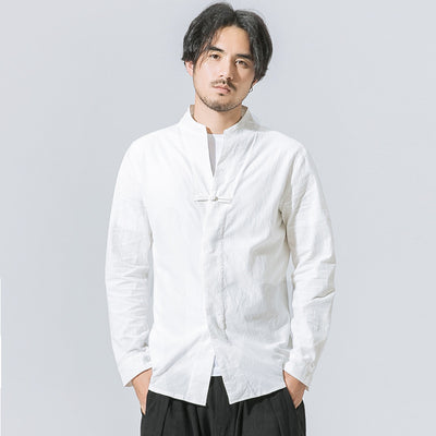 Camisa Manga Larga de Algodón Lino para Hombre con Botones Disco - Image 2
