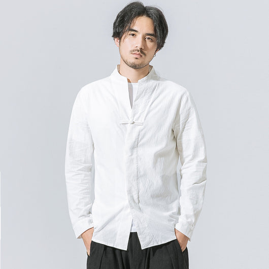 Camisa Manga Larga de Algodón Lino para Hombre con Botones Disco - Image 2