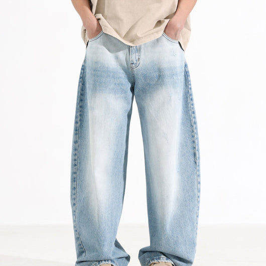 Jeans Azul Desteñido con Detalles Blancos Estilo Americano para Hombre - Image 13